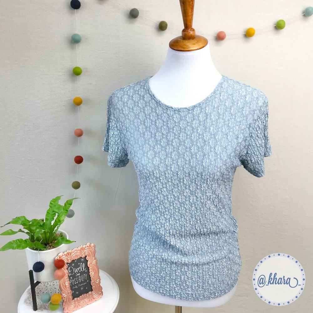 Clio Textured Career Top in Light Blue - Petite Medium
